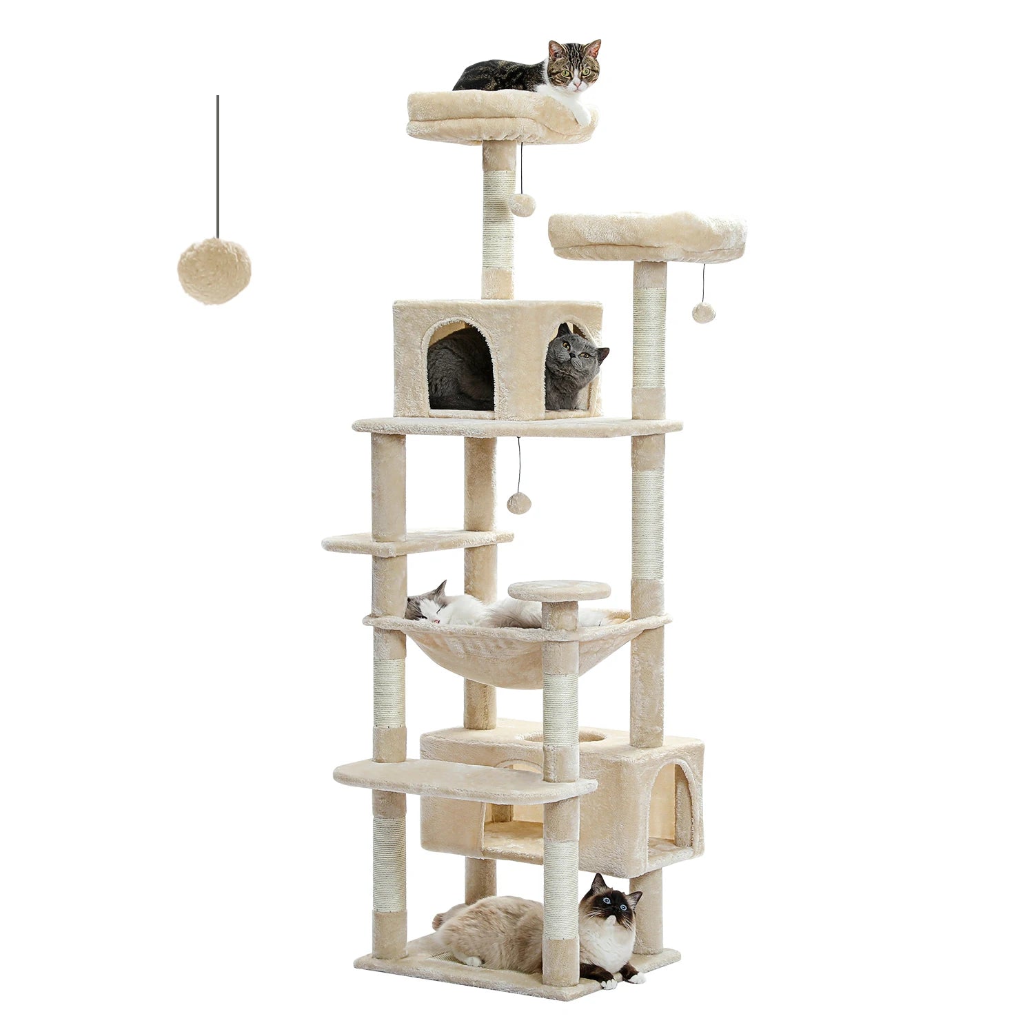 184cm Large Cat Tree Tower for Indoor with Scratching Posts, Hammock, Padded Perches and Condos