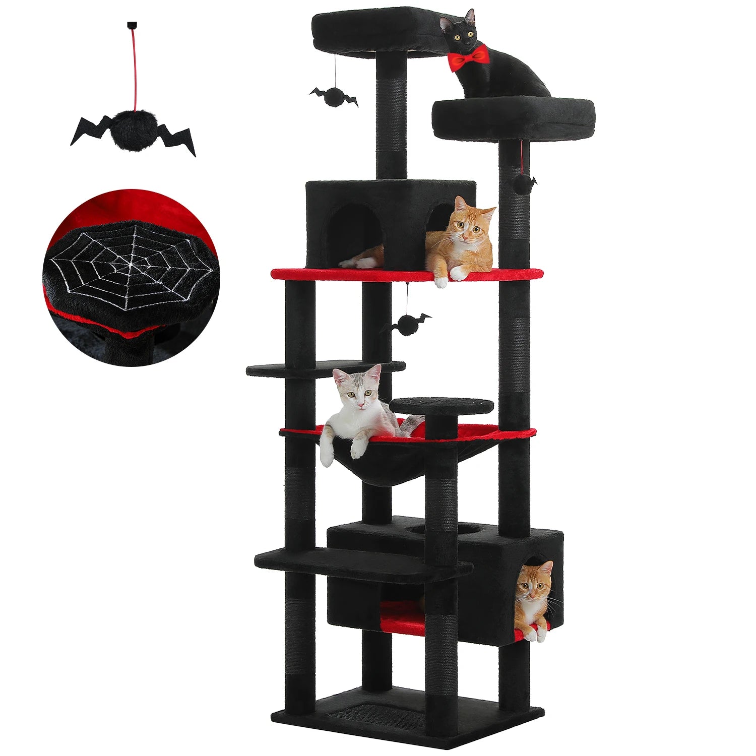 184cm Large Cat Tree Tower for Indoor with Scratching Posts, Hammock, Padded Perches and Condos