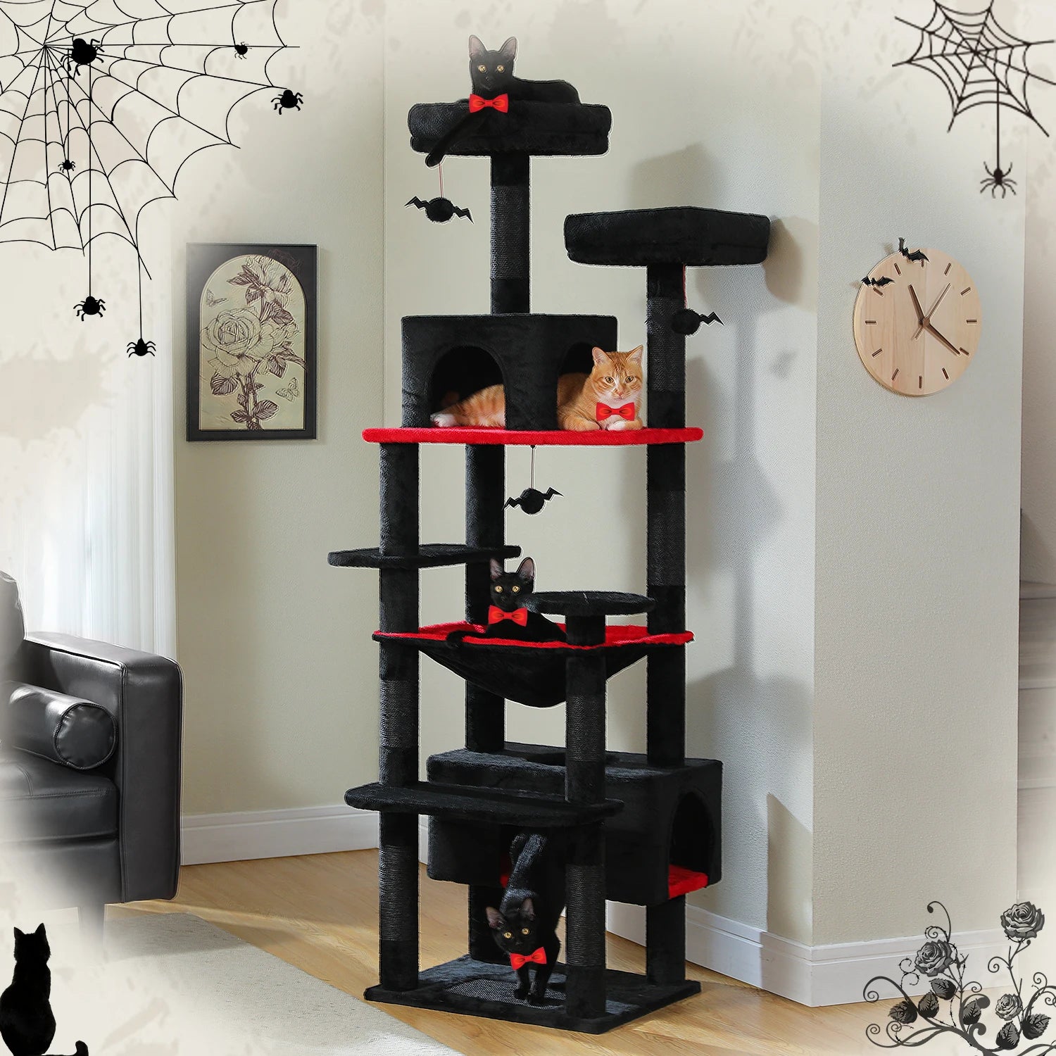 184cm Large Cat Tree Tower for Indoor with Scratching Posts, Hammock, Padded Perches and Condos