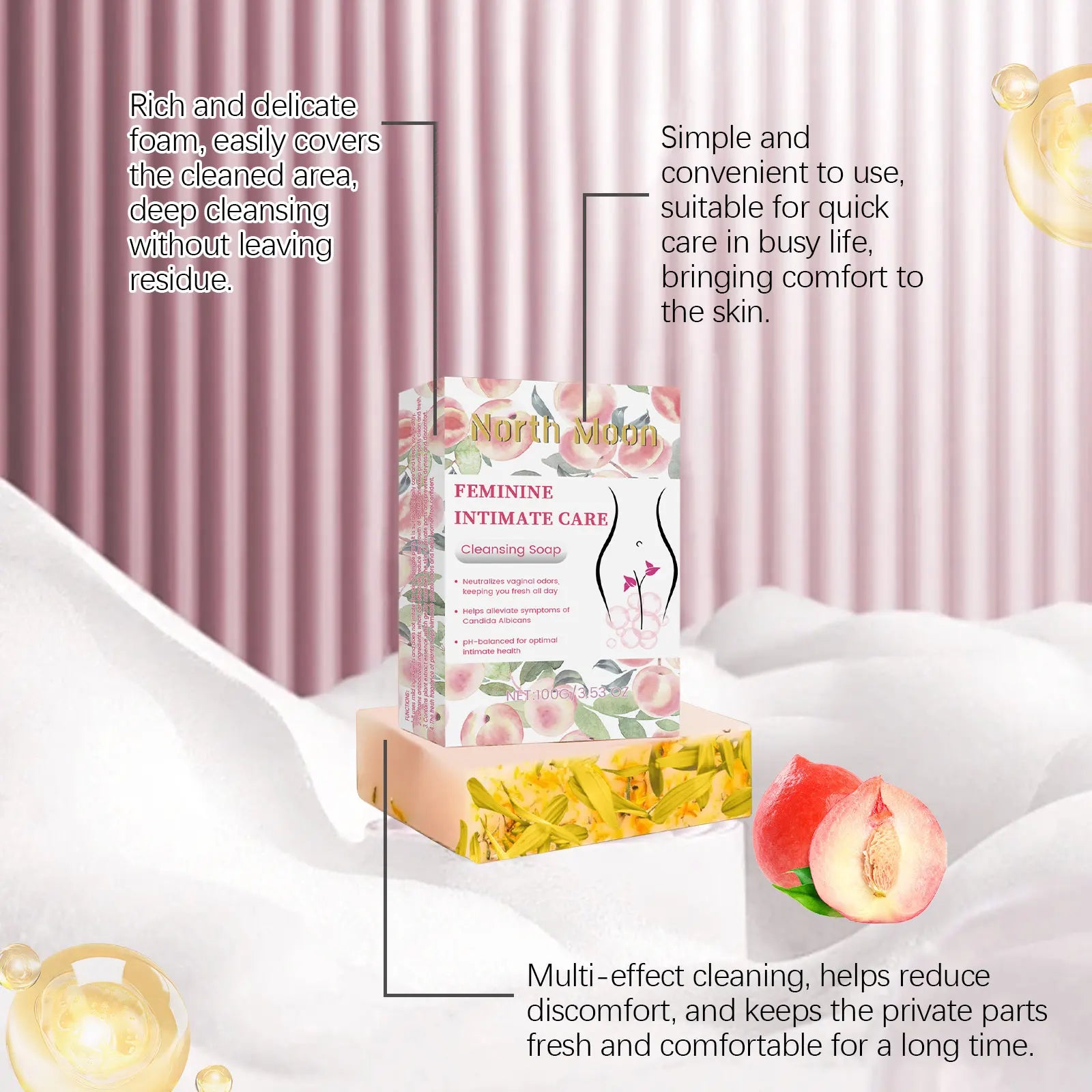North Moon 100g Cleansing Body Yoni Soap PH Balance, Moisturizing Female Wash, Remove Odor, Itch Relieve