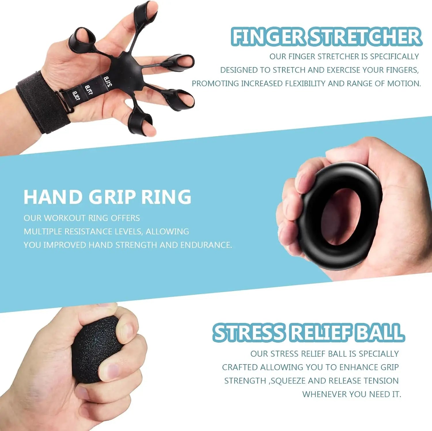 Grip Trainer Kit: Adjustable Hand Gripper, Stress Ball & Forearm Ring for Muscle Build & Injury Recovery
