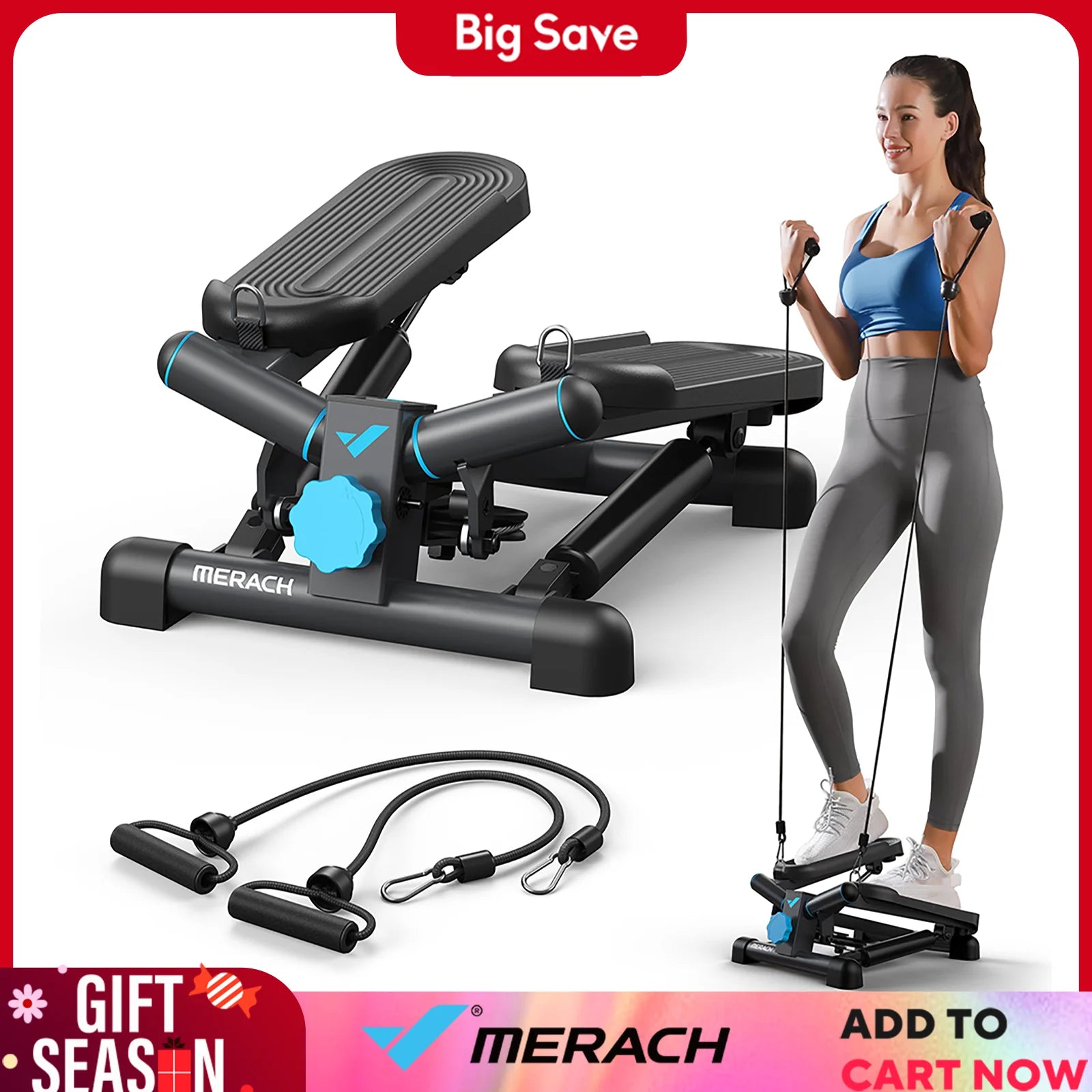 MERACH Mini Stepper for Exercise 330LBS Capacity Equipment with Resistance Band for Fitness