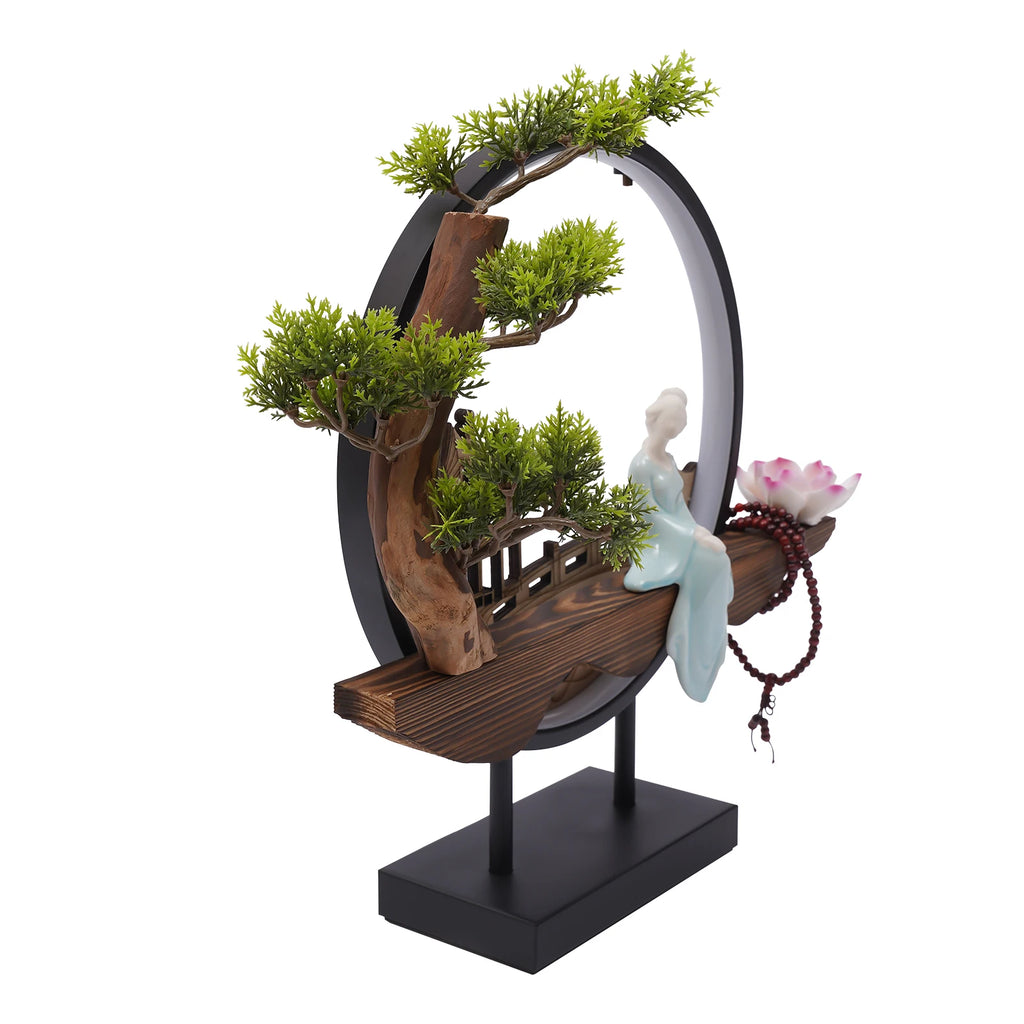 Backflow Incense Holder with LED Light and Pines, Ceramic Lady Chinese Style