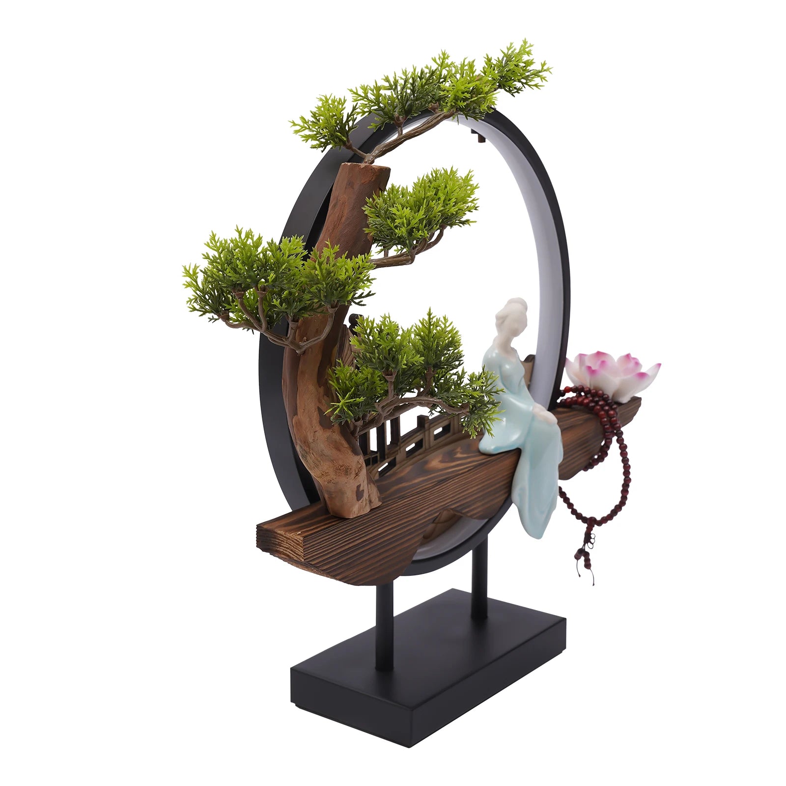 Backflow Incense Holder with LED Light and Pines, Ceramic Lady Chinese Style
