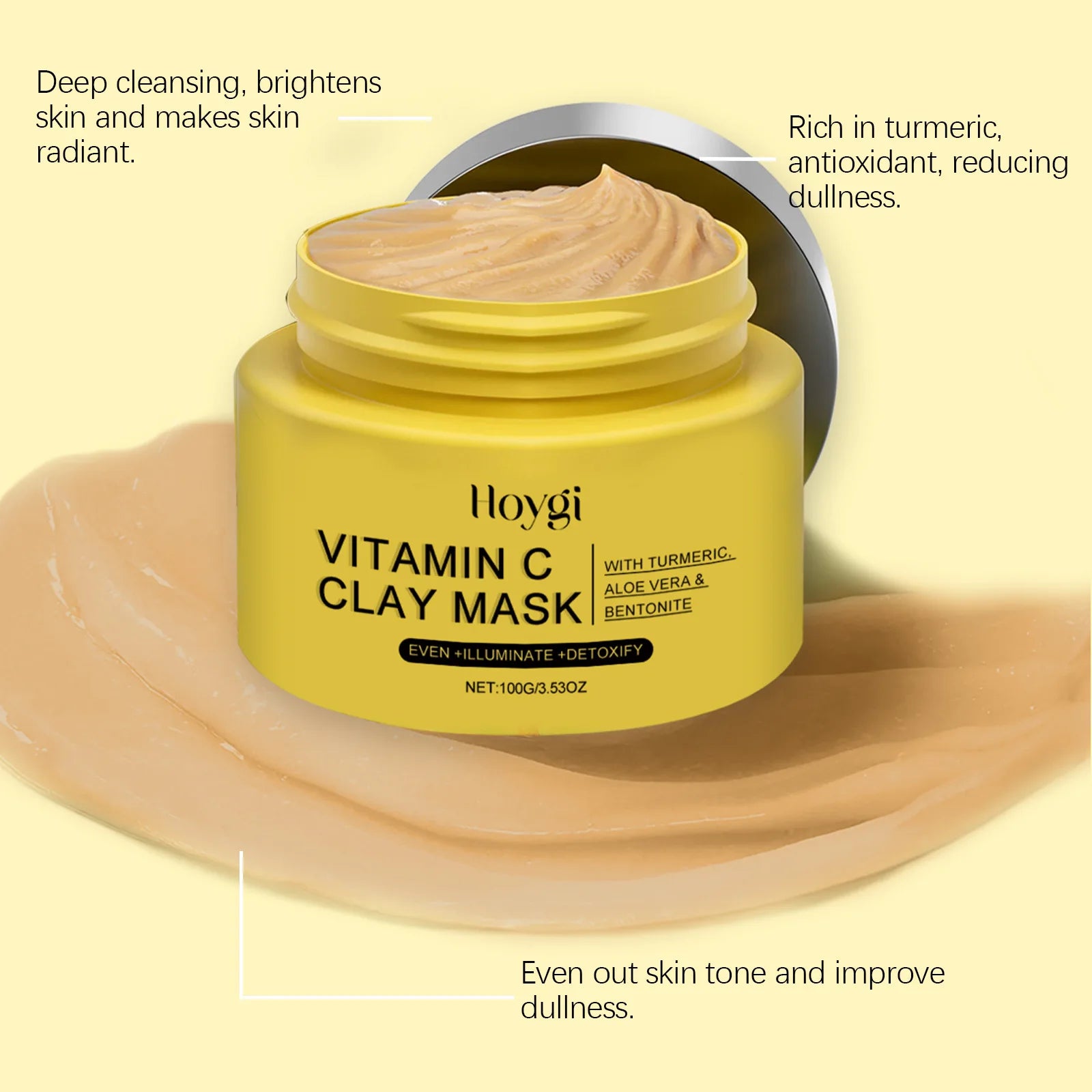Hoygi 100g Turmeric Clay Mask Vitamin C Cleansing, Shrink Pores, Oil Control. Exfoliating, Moisturizing Face Mask