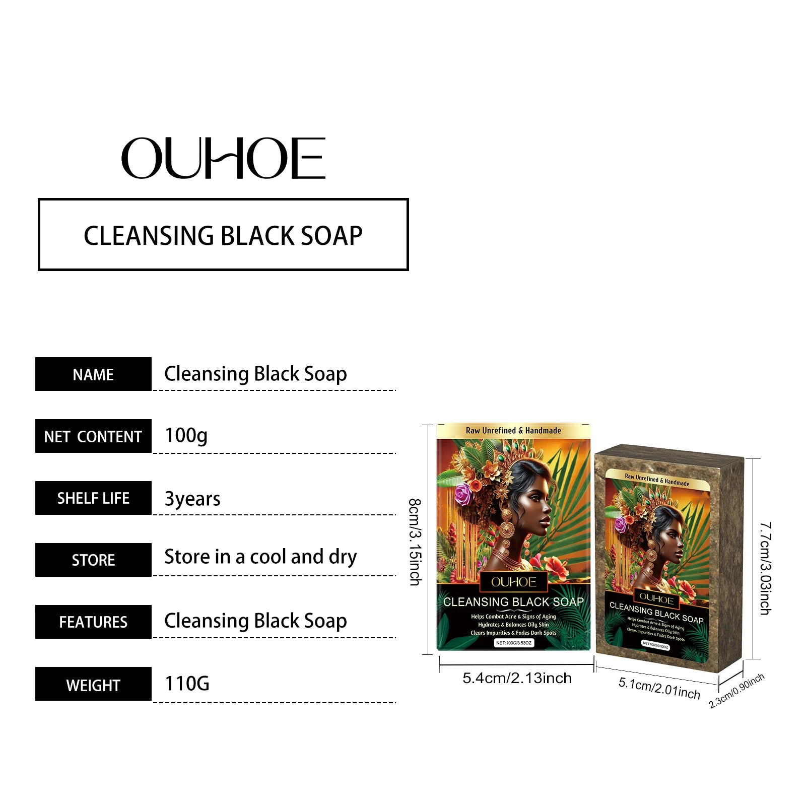 Ouhoe 100g Pore Cleansing Body Soap Remove Dark Spots, Dead Skin, Moisturizing, Oil Control, Exfoliating