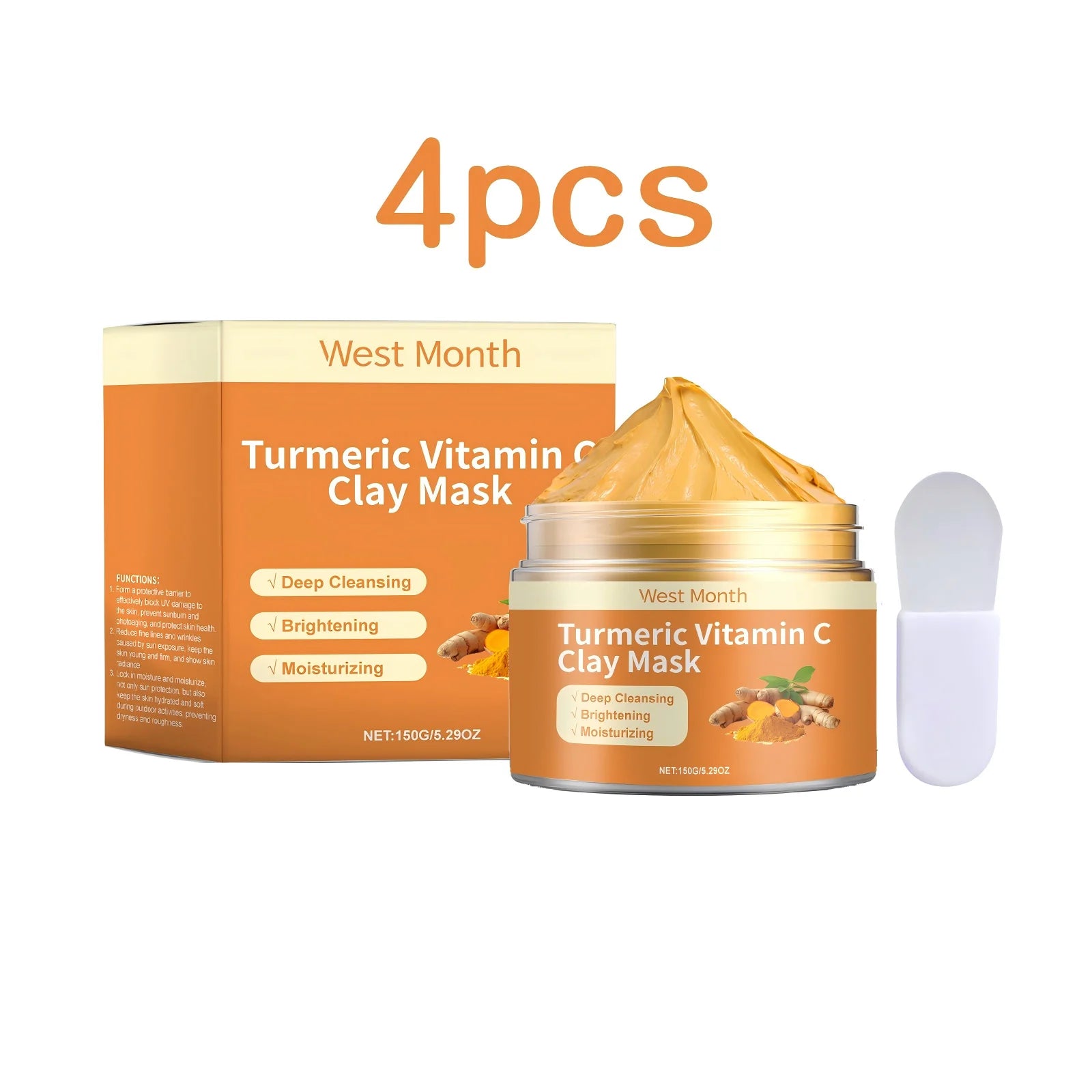 West&Month 150g Turmeric Vitamin C Clay Mask, Exfoliating, Clean Pores, Remove Blackhead, Improve Dullness, Moisturizing