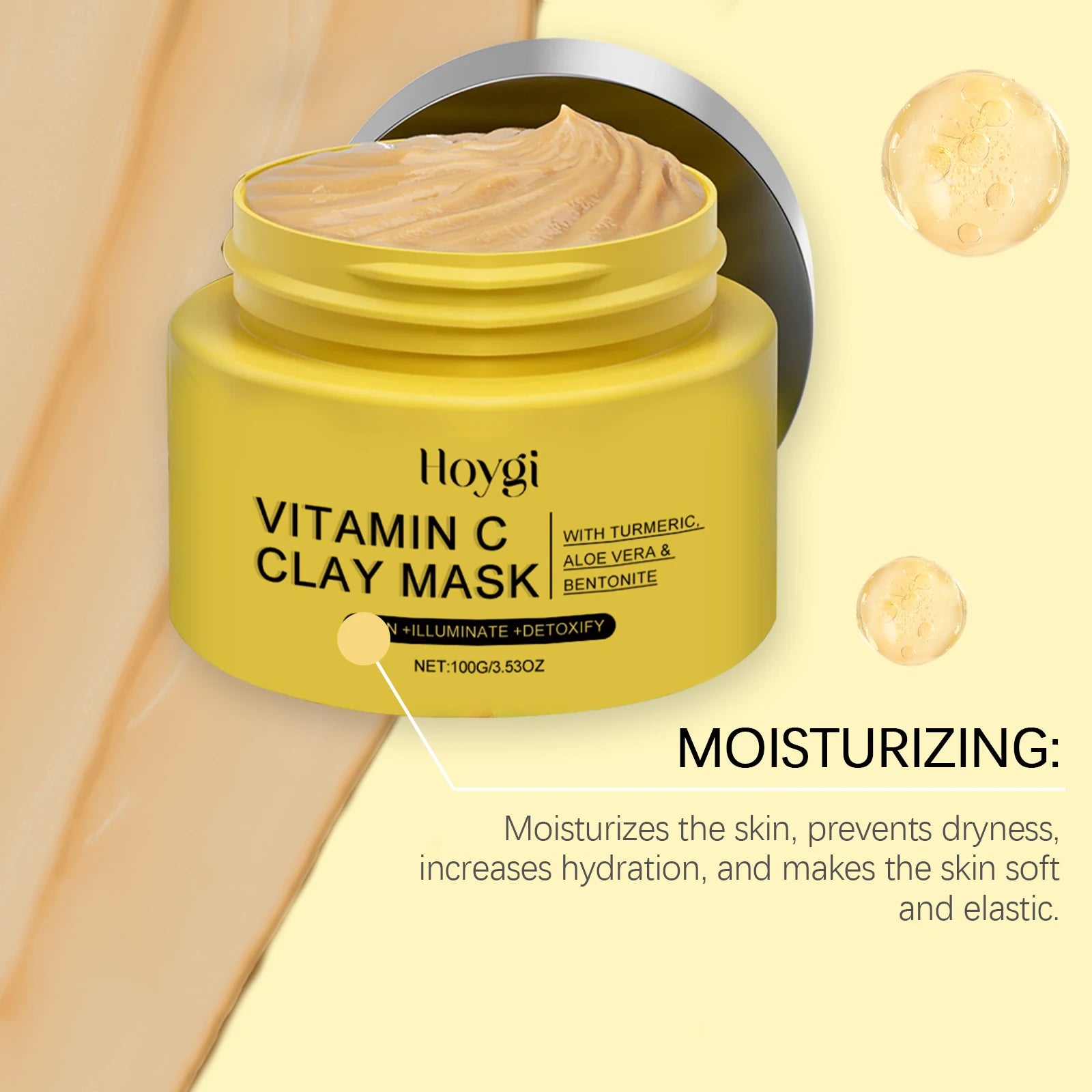 Hoygi 100g Turmeric Clay Mask Vitamin C Cleansing, Shrink Pores, Oil Control. Exfoliating, Moisturizing Face Mask