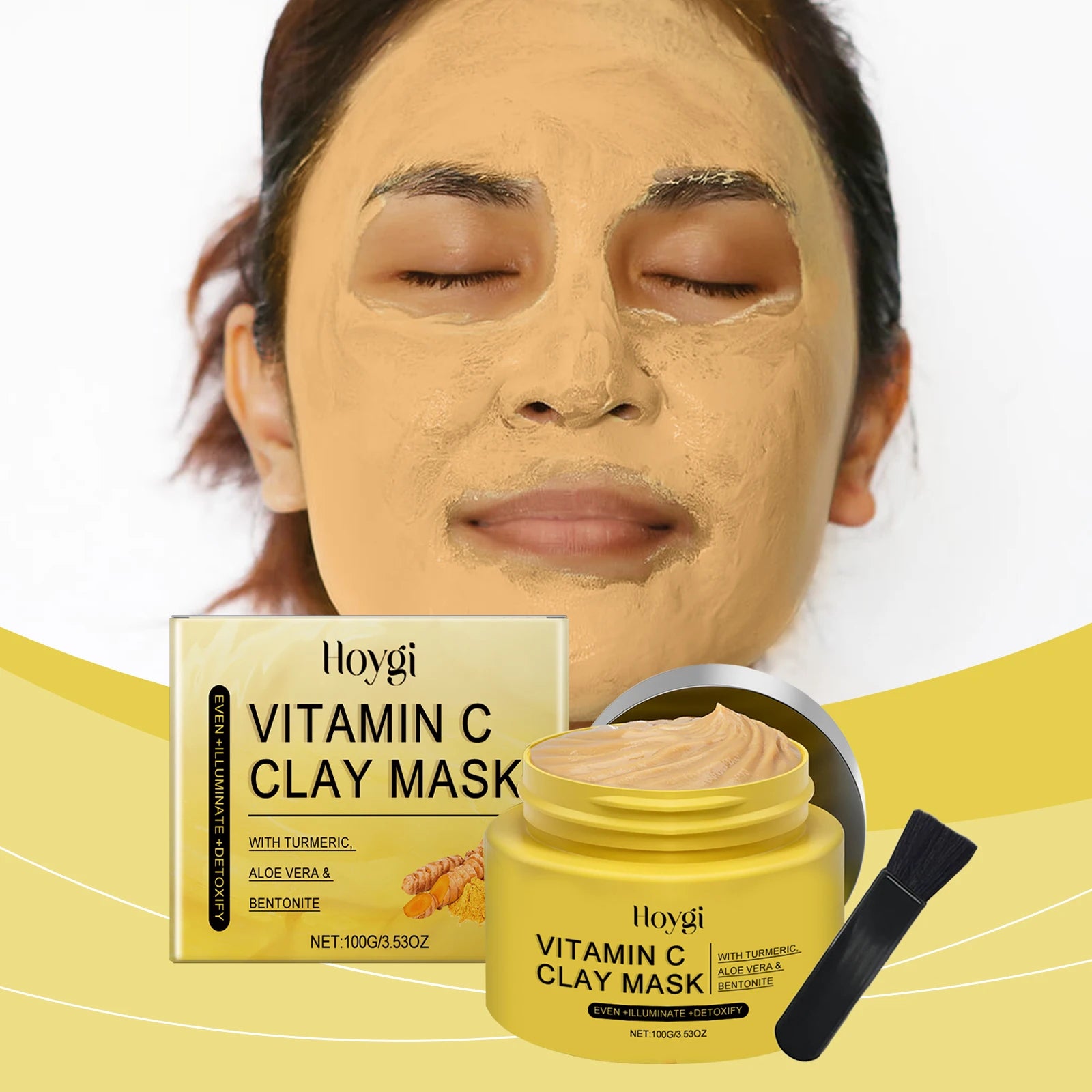 Hoygi 100g Turmeric Clay Mask Vitamin C Cleansing, Shrink Pores, Oil Control. Exfoliating, Moisturizing Face Mask