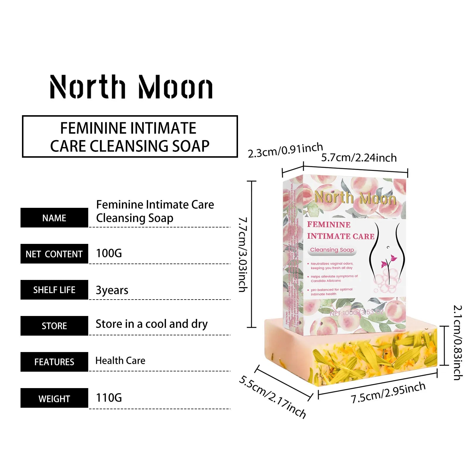 North Moon 100g Cleansing Body Yoni Soap PH Balance, Moisturizing Female Wash, Remove Odor, Itch Relieve