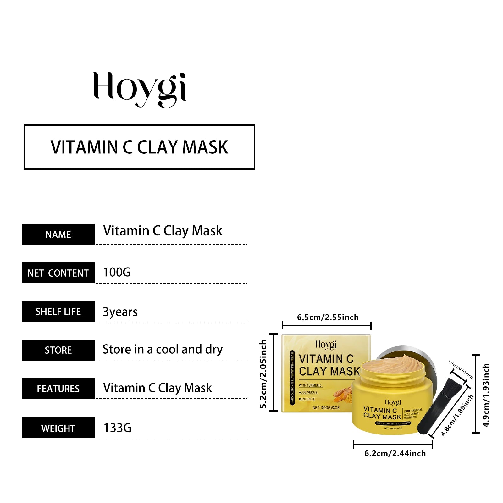 Hoygi 100g Turmeric Clay Mask Vitamin C Cleansing, Shrink Pores, Oil Control. Exfoliating, Moisturizing Face Mask