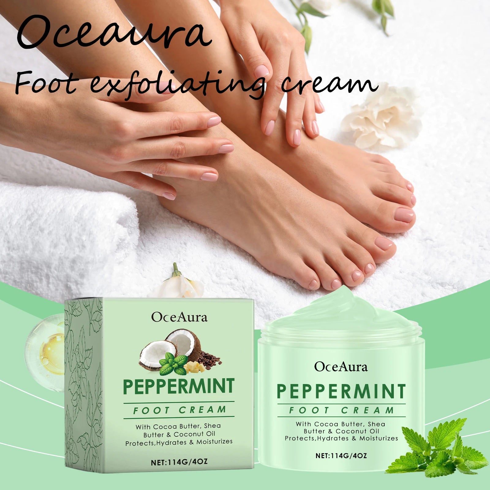 Oceaura Mint Foot Care Cream, Daily Relief Dryness, Remove Dead Skin, Nourishing Cooling Relief Discomfort