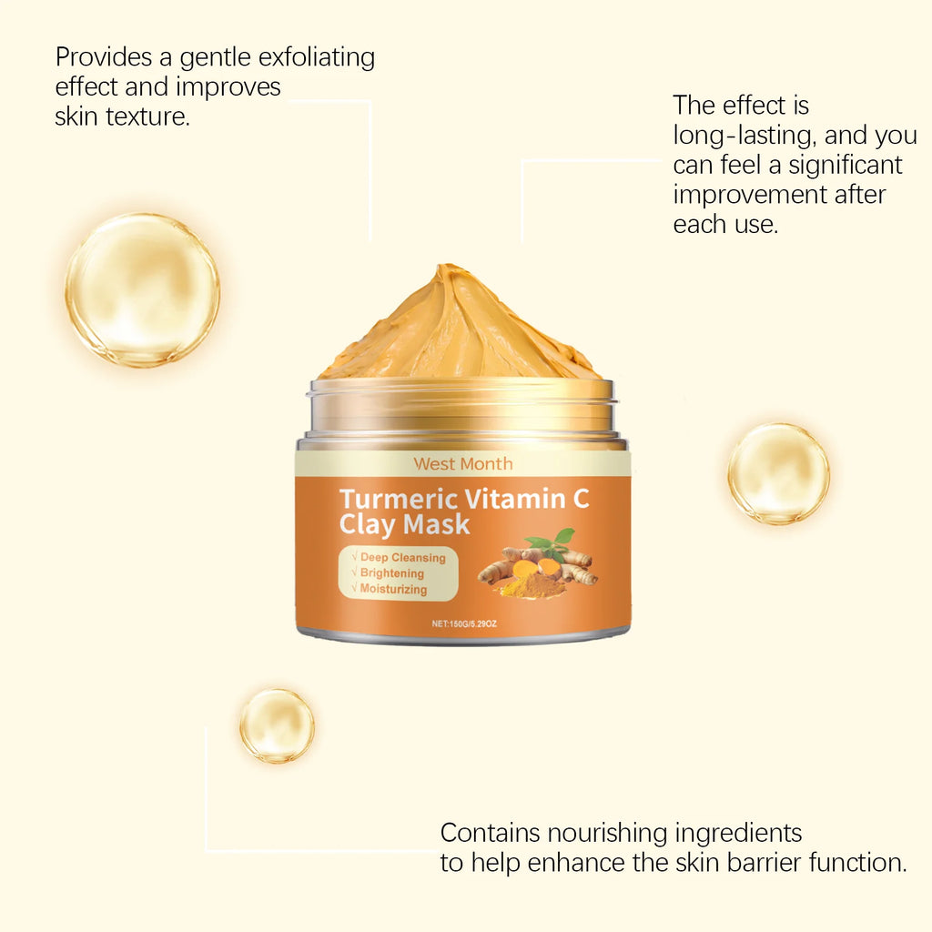 West&Month 150g Turmeric Vitamin C Clay Mask, Exfoliating, Clean Pores, Remove Blackhead, Improve Dullness, Moisturizing