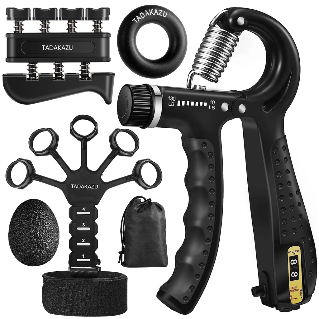 Grip Trainer Kit: Adjustable Hand Gripper, Stress Ball & Forearm Ring for Muscle Build & Injury Recovery