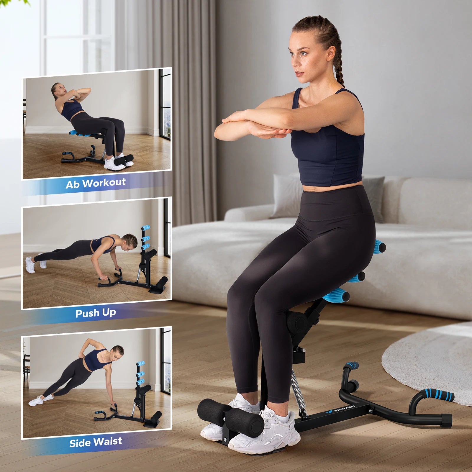 MERACH Deep Squat Machine Adjustable Glutes Trainer, Core, Leg, Push Up Workout Machine