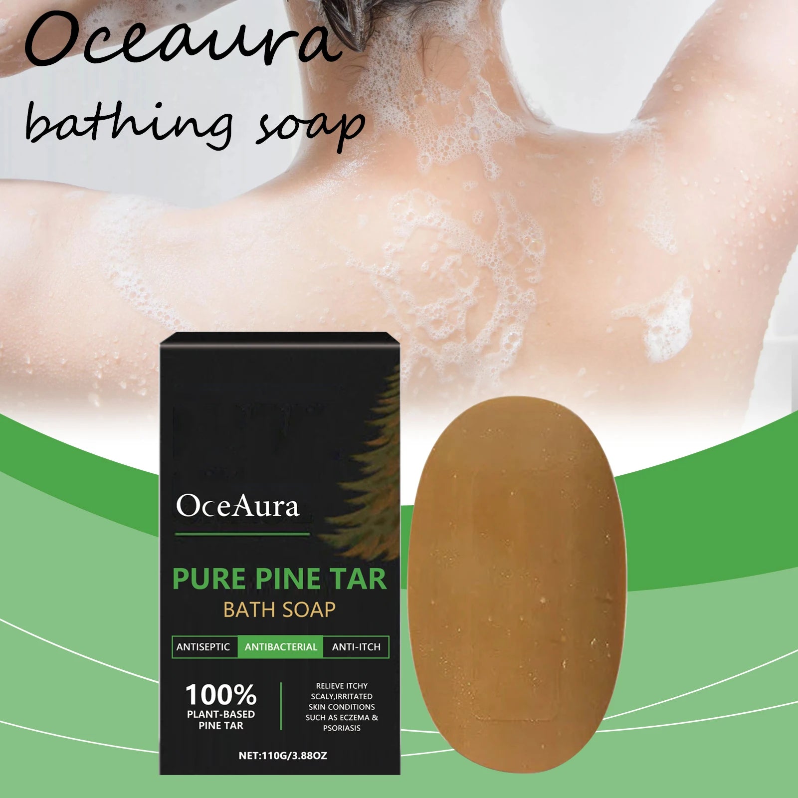 Oceaura Pure Pine Tar Body Soap Bar Daily Cleaning Moisturizing Strengthen Skin Barrier