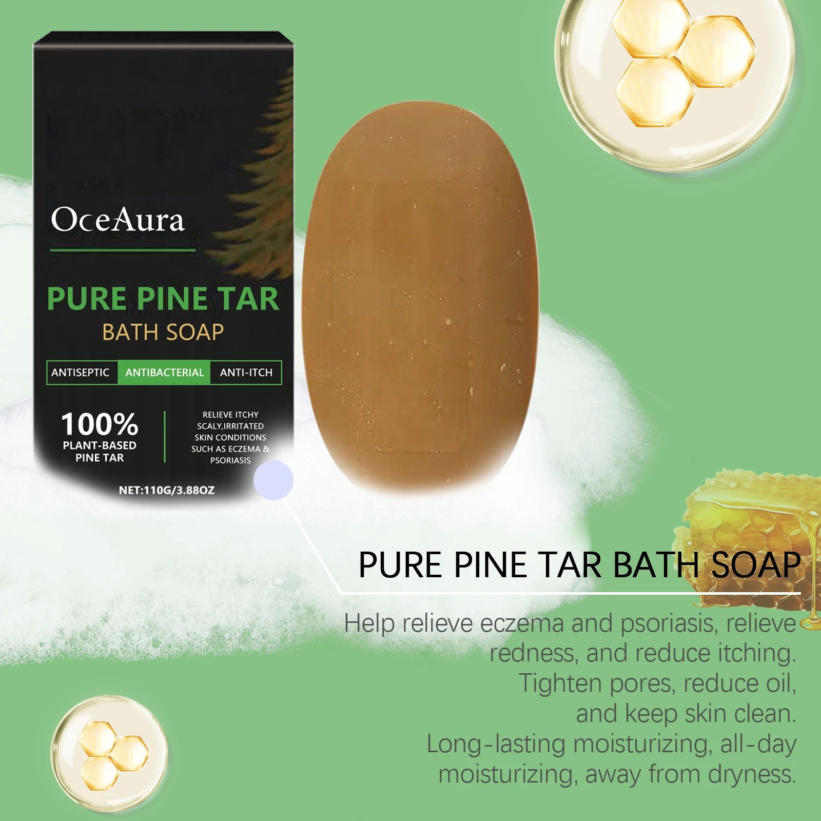 Oceaura Pure Pine Tar Body Soap Bar Daily Cleaning Moisturizing Strengthen Skin Barrier