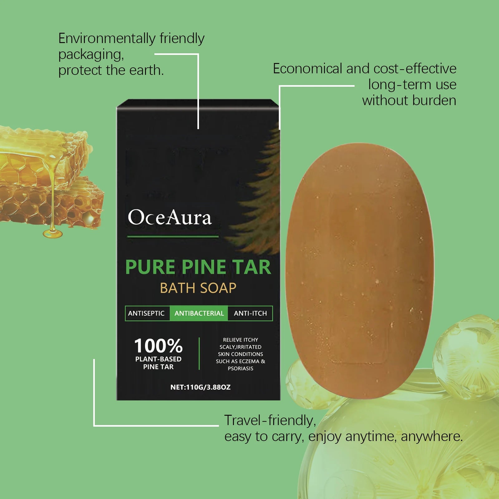 Oceaura Pure Pine Tar Body Soap Bar Daily Cleaning Moisturizing Strengthen Skin Barrier