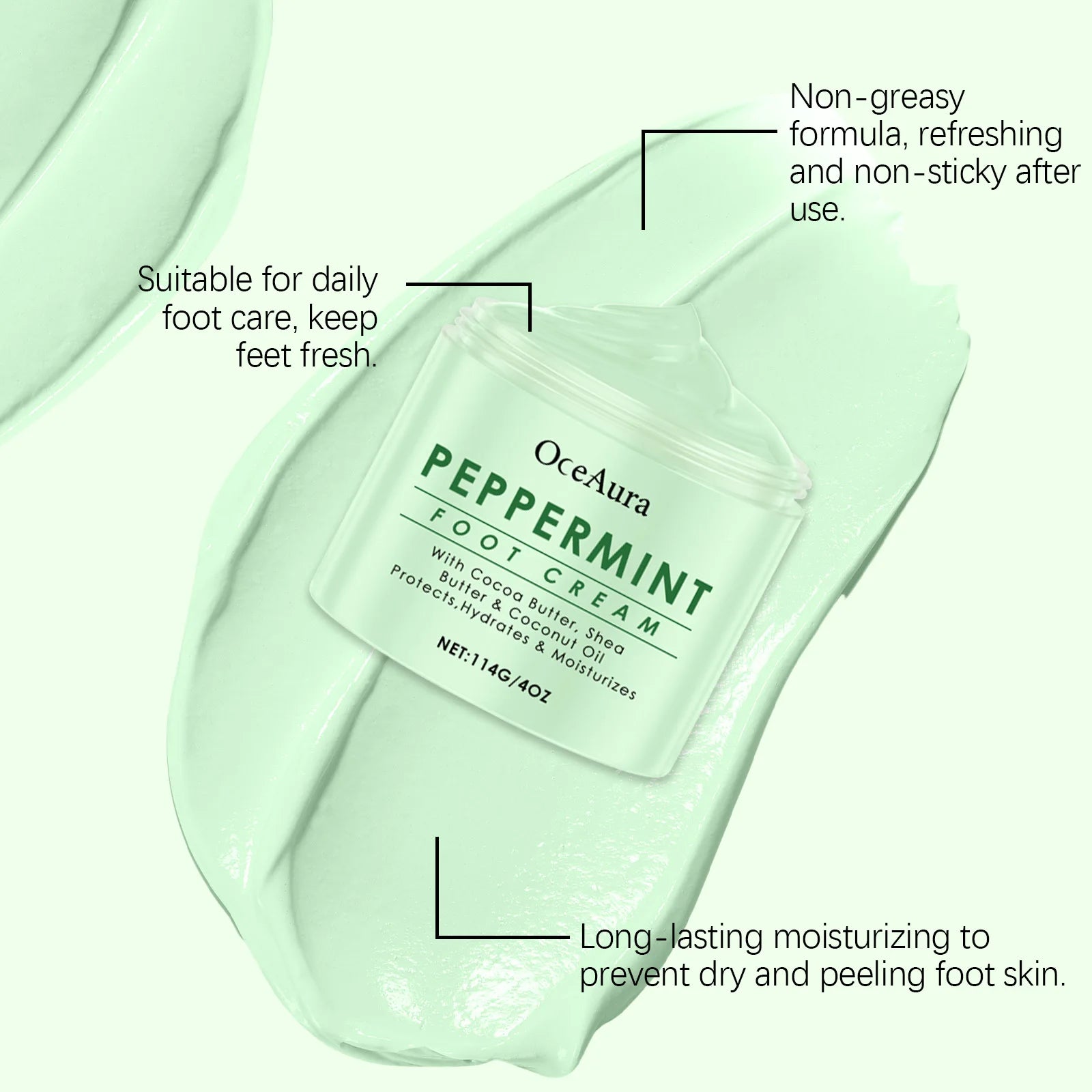 Oceaura Mint Foot Care Cream, Daily Relief Dryness, Remove Dead Skin, Nourishing Cooling Relief Discomfort