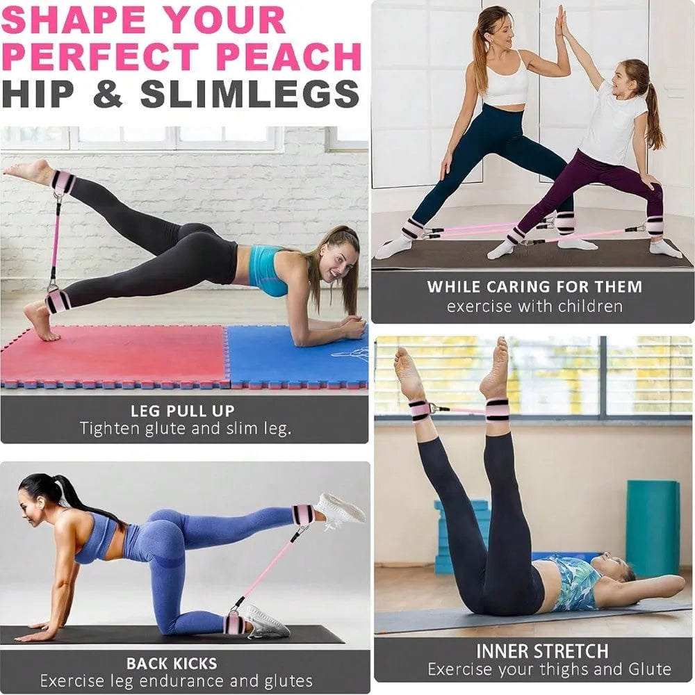 3Piece Set Natural Latex Yoga Resistance Bands, Hip and Leg Shaping Trainer with Ankle Straps