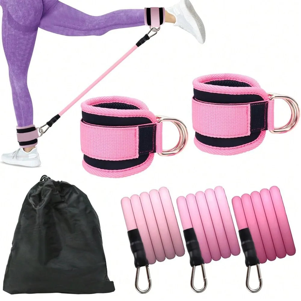 3Piece Set Natural Latex Yoga Resistance Bands, Hip and Leg Shaping Trainer with Ankle Straps