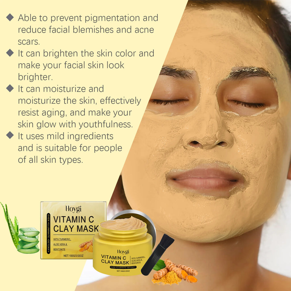 Hoygi 100g Turmeric Clay Mask Vitamin C Cleansing, Shrink Pores, Oil Control. Exfoliating, Moisturizing Face Mask
