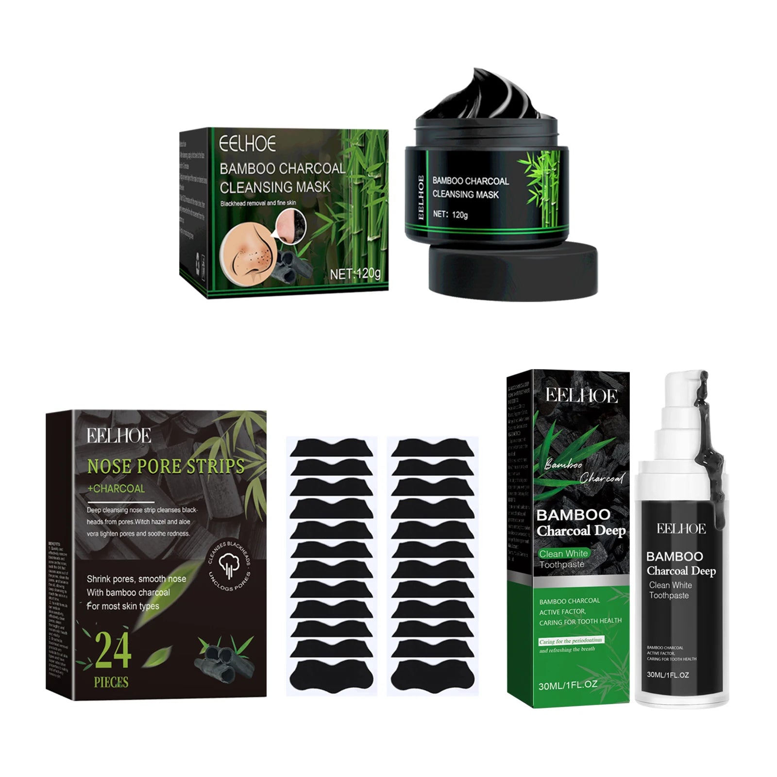 Eelhoe Charcoal Face Mask, Nose Strips, Whitening Toothpaste, Blackhead Remover, Clean Pores Oil Control