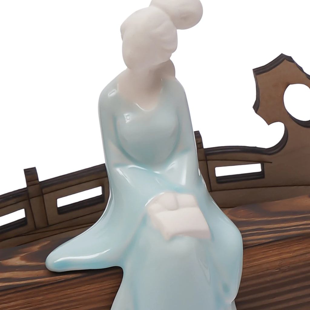 Backflow Incense Holder with LED Light and Pines, Ceramic Lady Chinese Style