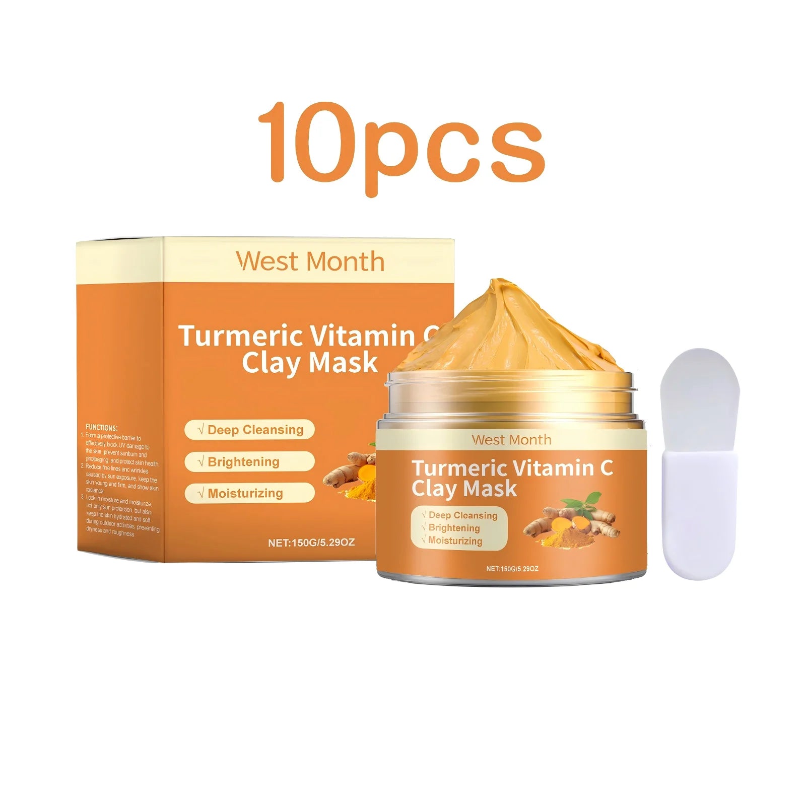 West&Month 150g Turmeric Vitamin C Clay Mask, Exfoliating, Clean Pores, Remove Blackhead, Improve Dullness, Moisturizing