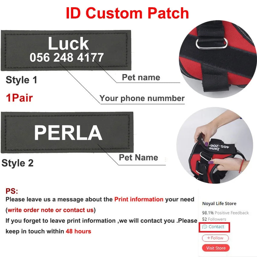 Dog Harness, Reflective, Breathable, Adjustable Vest, ID Custom Patch