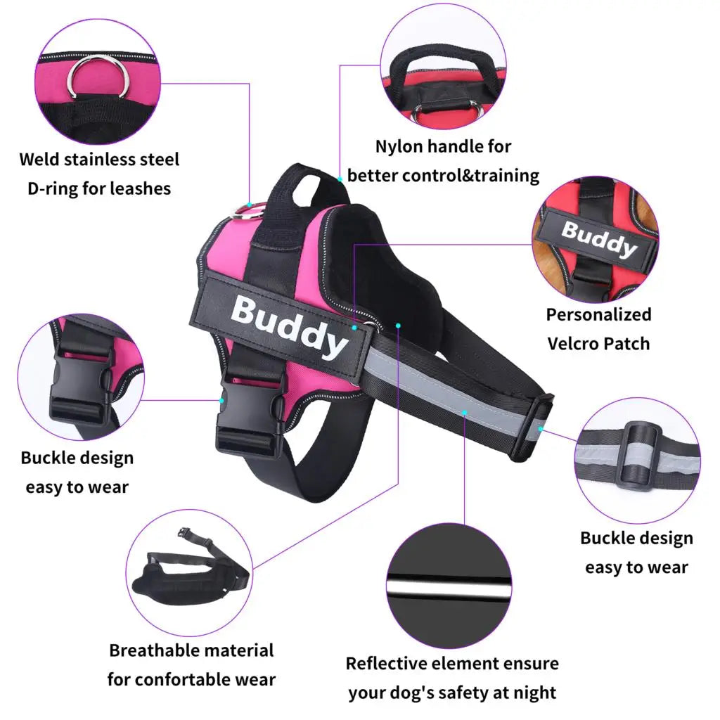 Dog Harness, Reflective, Breathable, Adjustable Vest, ID Custom Patch