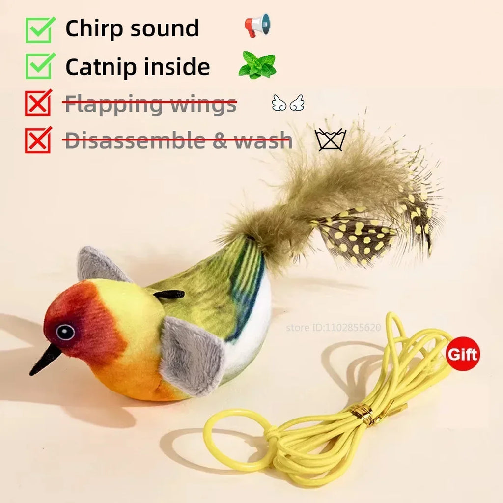 Simulated Bird Cat Toy Interactive Rechargeable Chirping, Flapping Wings, Catnip, Touch Activated