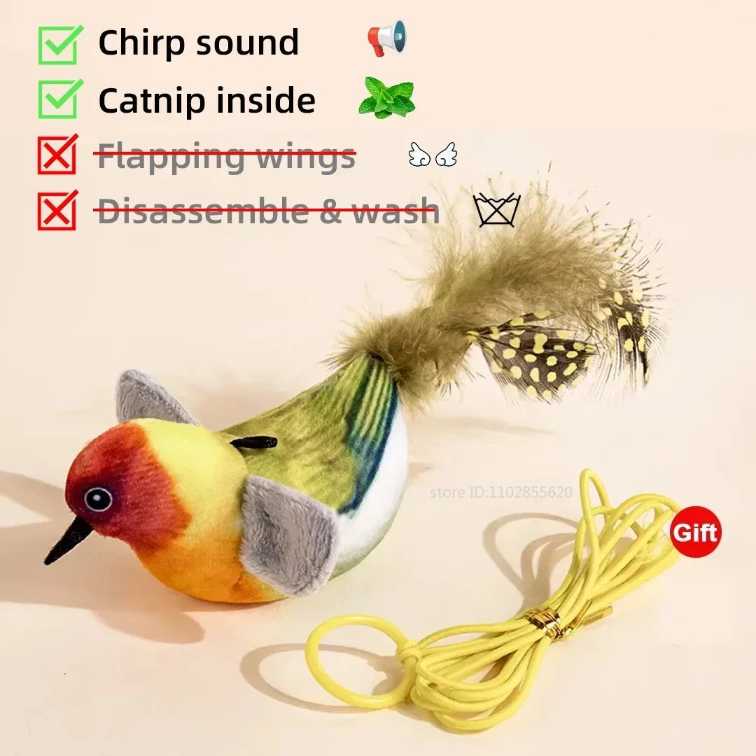 Simulated Bird Cat Toy Interactive Rechargeable Chirping, Flapping Wings, Catnip, Touch Activated