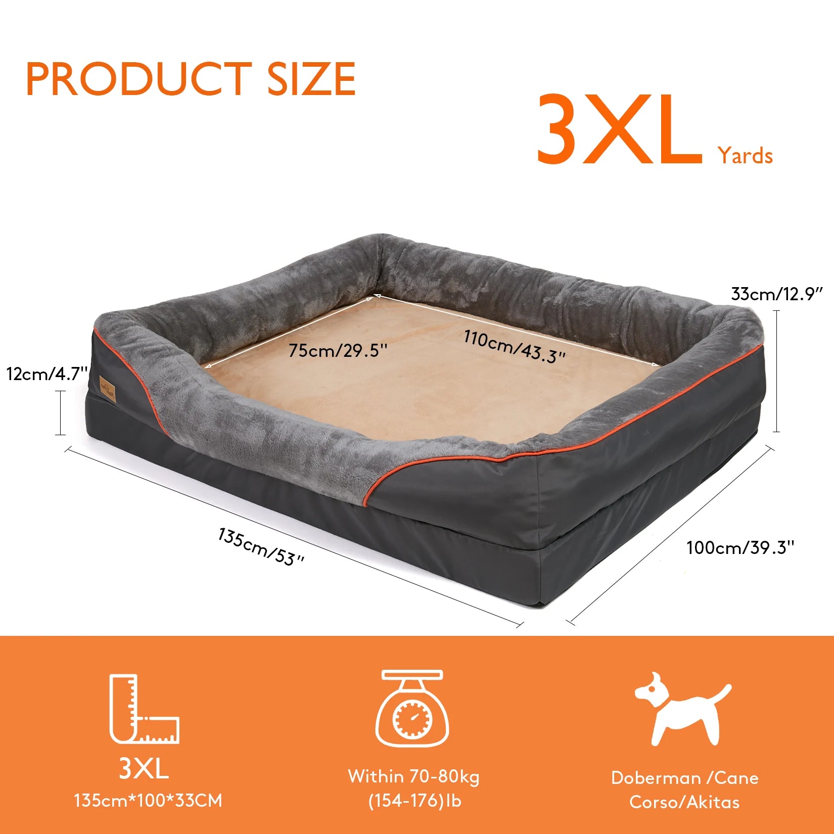 Large Dog Bed Soft Comfortable Anti Allergy Warm Fleece, Removable Washable Cover, Waterproof