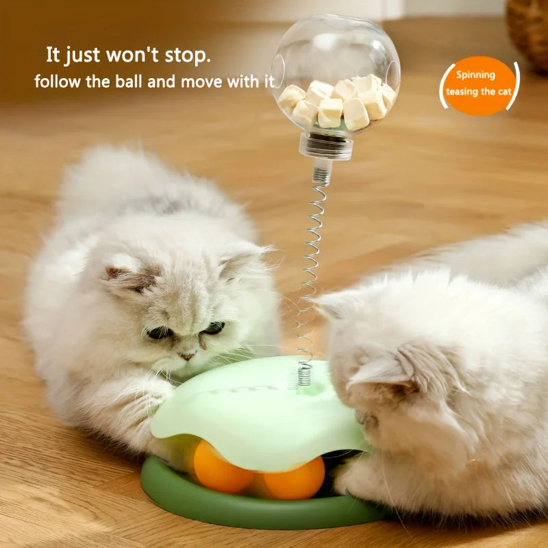 Turntable Cat Toy with Treat Dispensing Ball, 3-in-1 Self-Entertainment for Cats