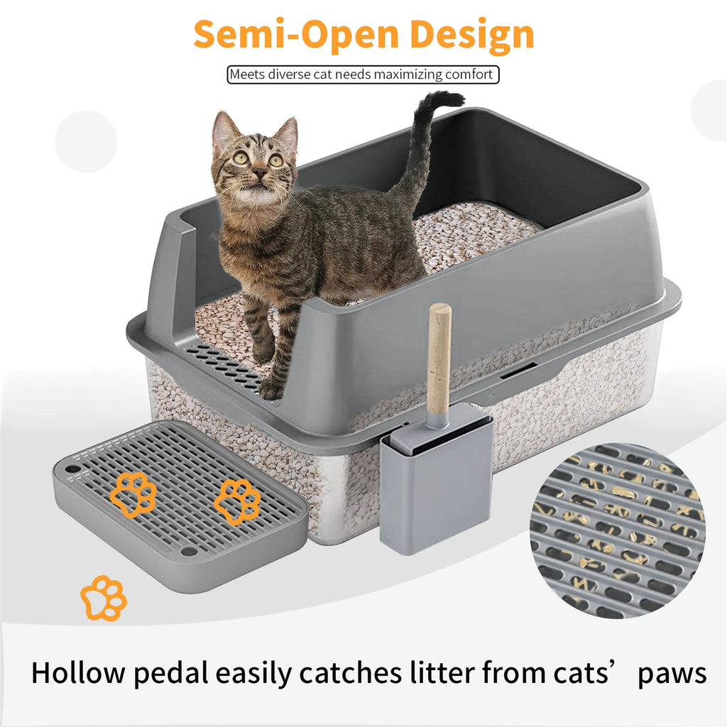 Enclosed Stainless Steel Cat Litter Box with Lid, Extra Large for Big Cats, Metal  Litter Pan Tray, High Wall Sides