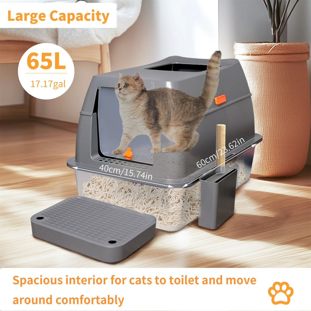 Enclosed Stainless Steel Cat Litter Box with Lid, Extra Large for Big Cats, Metal  Litter Pan Tray, High Wall Sides
