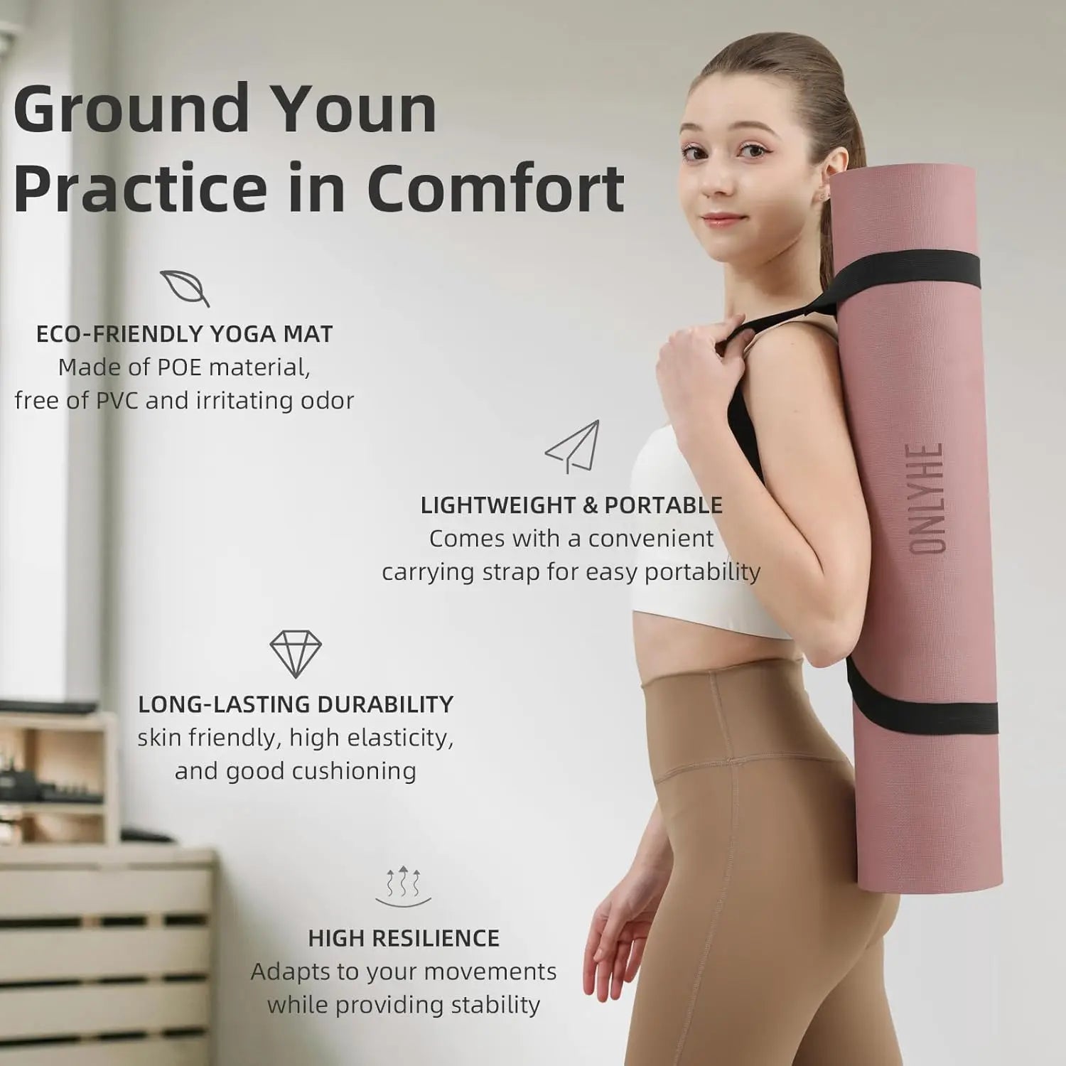 Extra Thick 8mm Yoga Mat, 72x26 inches, TPE Material, Anti-Slip & Lightweight for Fitness, Travel, Gym