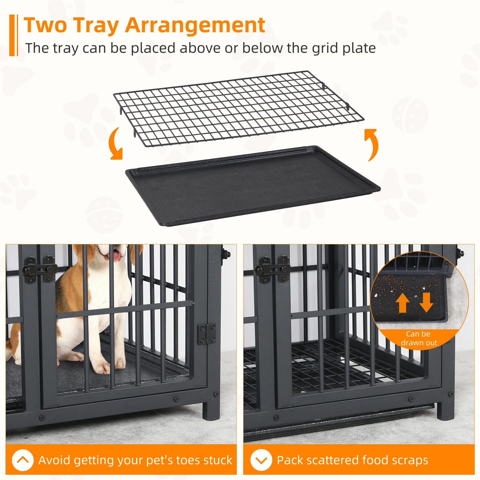 Furniture Style Dog Crate Metal and Wood, Pet Kennel End Table with Three Doors and Removable Tray