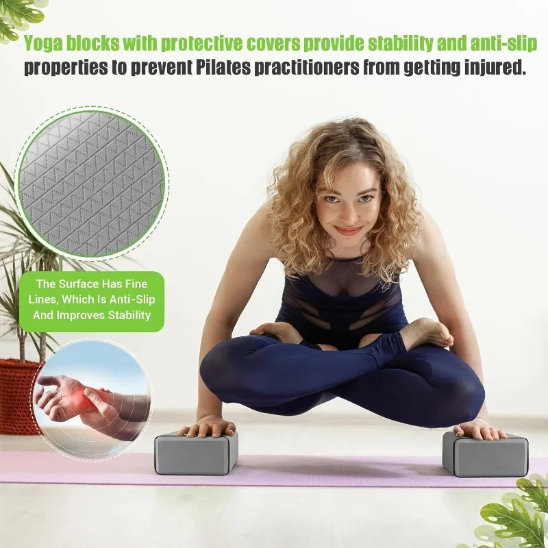 Yoga Blocks with Silicone Protective Cover, Premium EVA Foam, Pilates, Meditation & Stretching, Non-Slip
