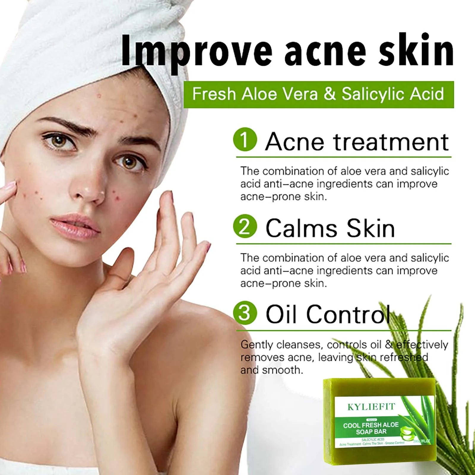 AILKE Aloe Vera Soap, Remove Acne, Pimples, Skin Radiant, Improve Skin Luster, Vegan Bath Wash