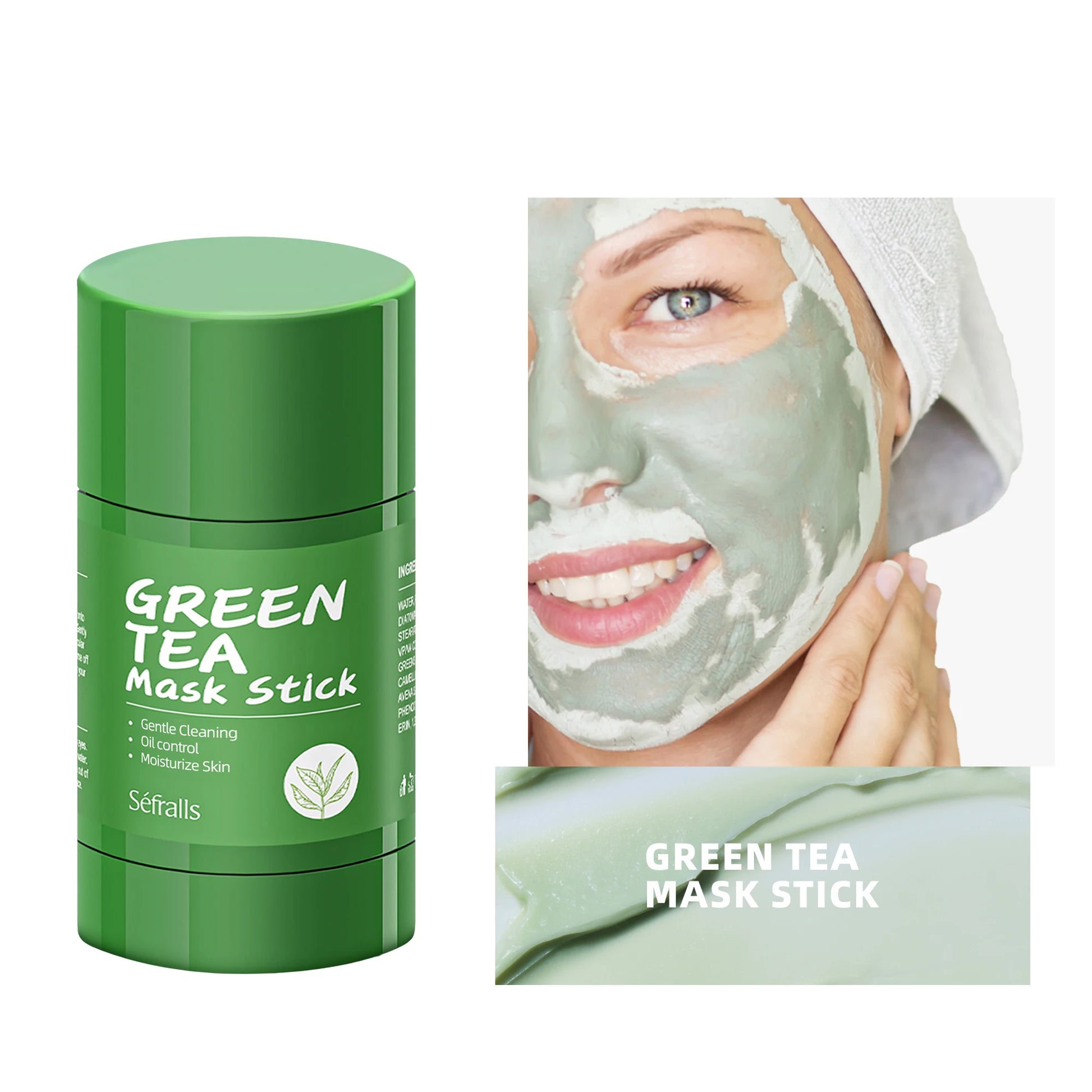Séfralls Green Tea Solid Mask 40g cleanses pores, removes blackheads, moisturizes lightly