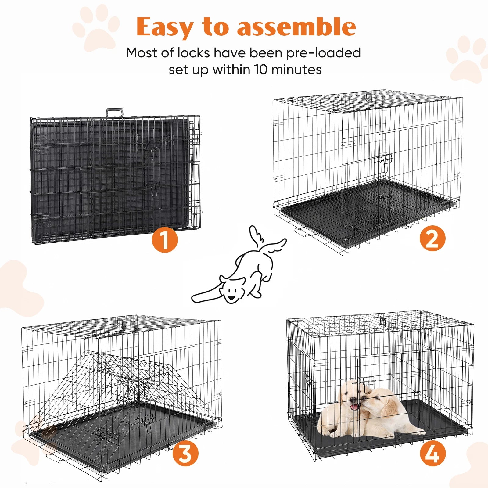 JHK Double Door Folding Metal Wire Dog Kennel with Plastic Leak-Proof Pan Tray, Extra Large