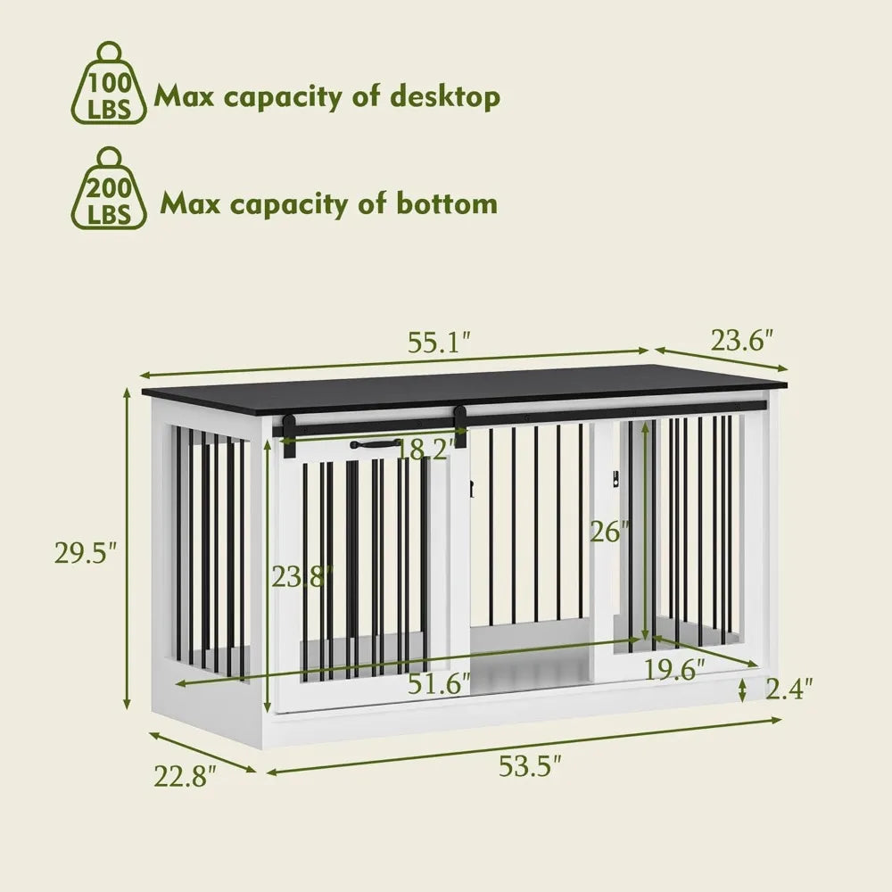Extra Large Dog Crate Furniture, 55" Indoor Heavy Duty House with Sliding Doors, Furniture Style, Table Side