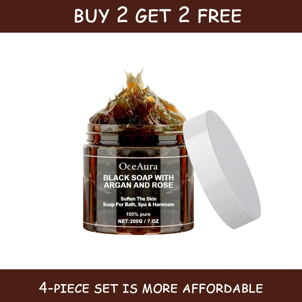 OCEAURA 200g Black Soap With Argan And Rose Body Scrub Purifying Deep Cleansing