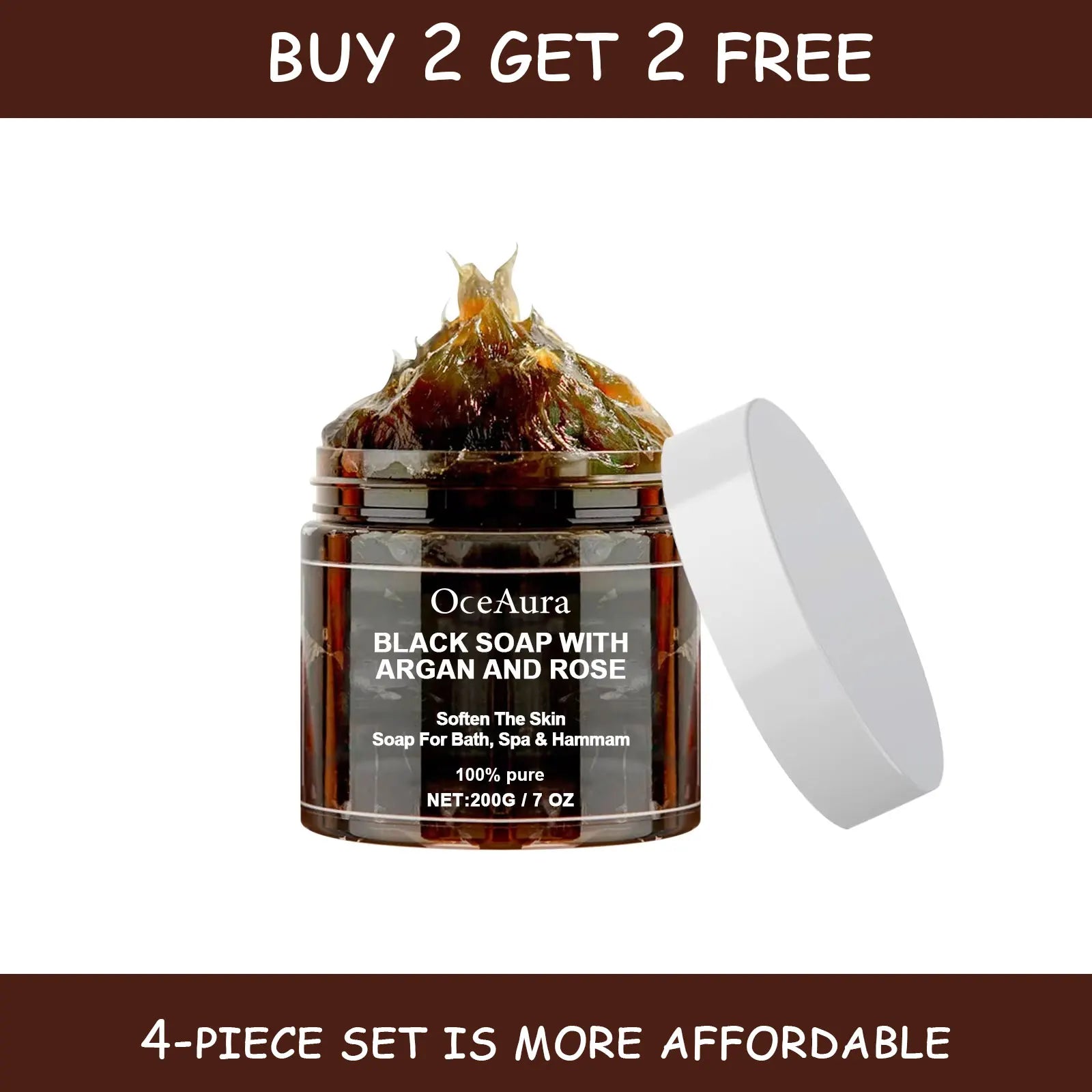 OCEAURA 200g Black Soap With Argan And Rose Body Scrub Purifying Deep Cleansing