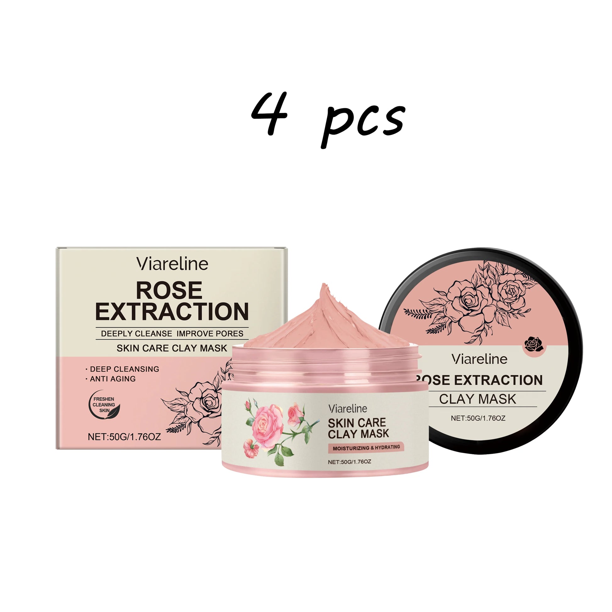 Viareline Rose Face Cleaning Mask Blackhead Remove Pore Dirt, Improve Dullness, Tightening, Gentle Mud Mask