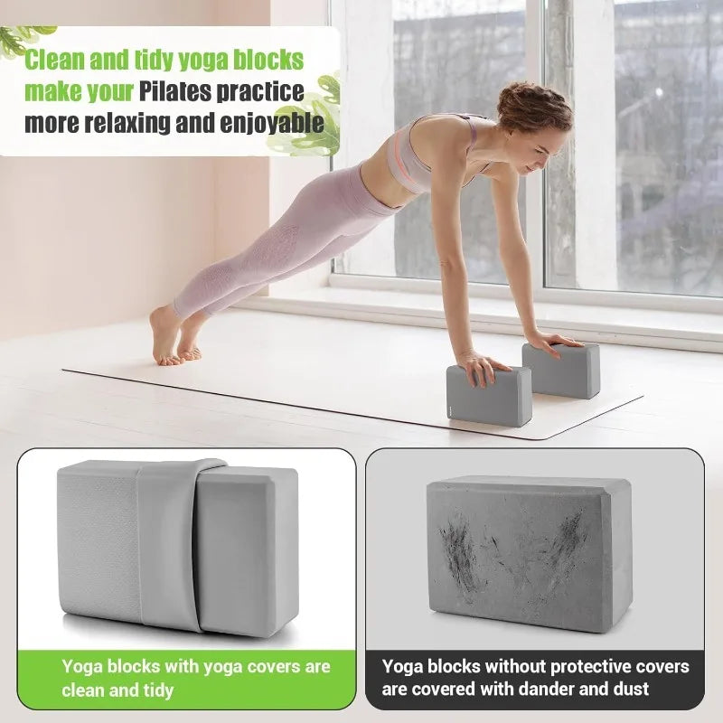 Yoga Blocks with Silicone Protective Cover, Premium EVA Foam, Pilates, Meditation & Stretching, Non-Slip