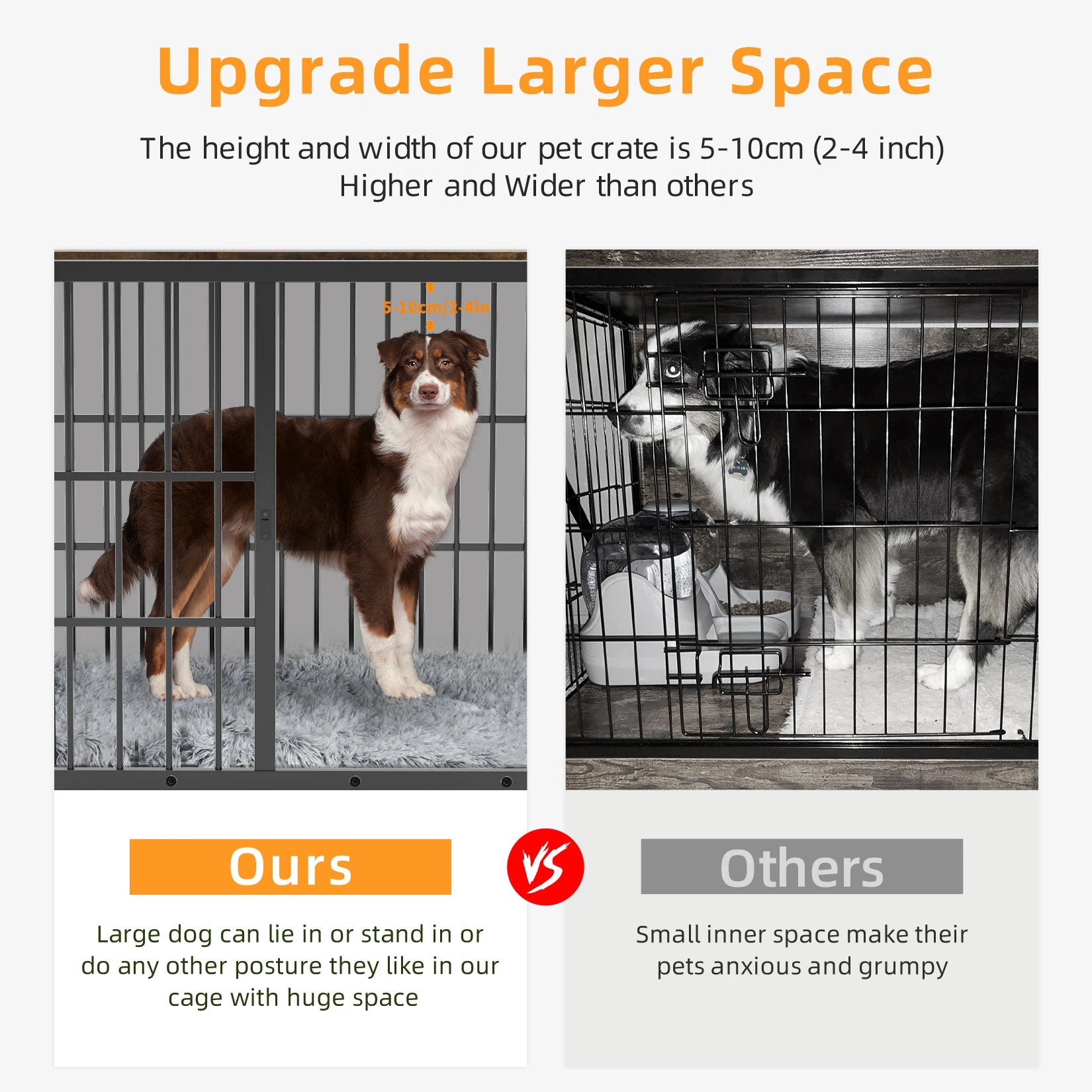 Furniture Style Dog Crate Metal and Wood, Pet Kennel End Table with Three Doors and Removable Tray