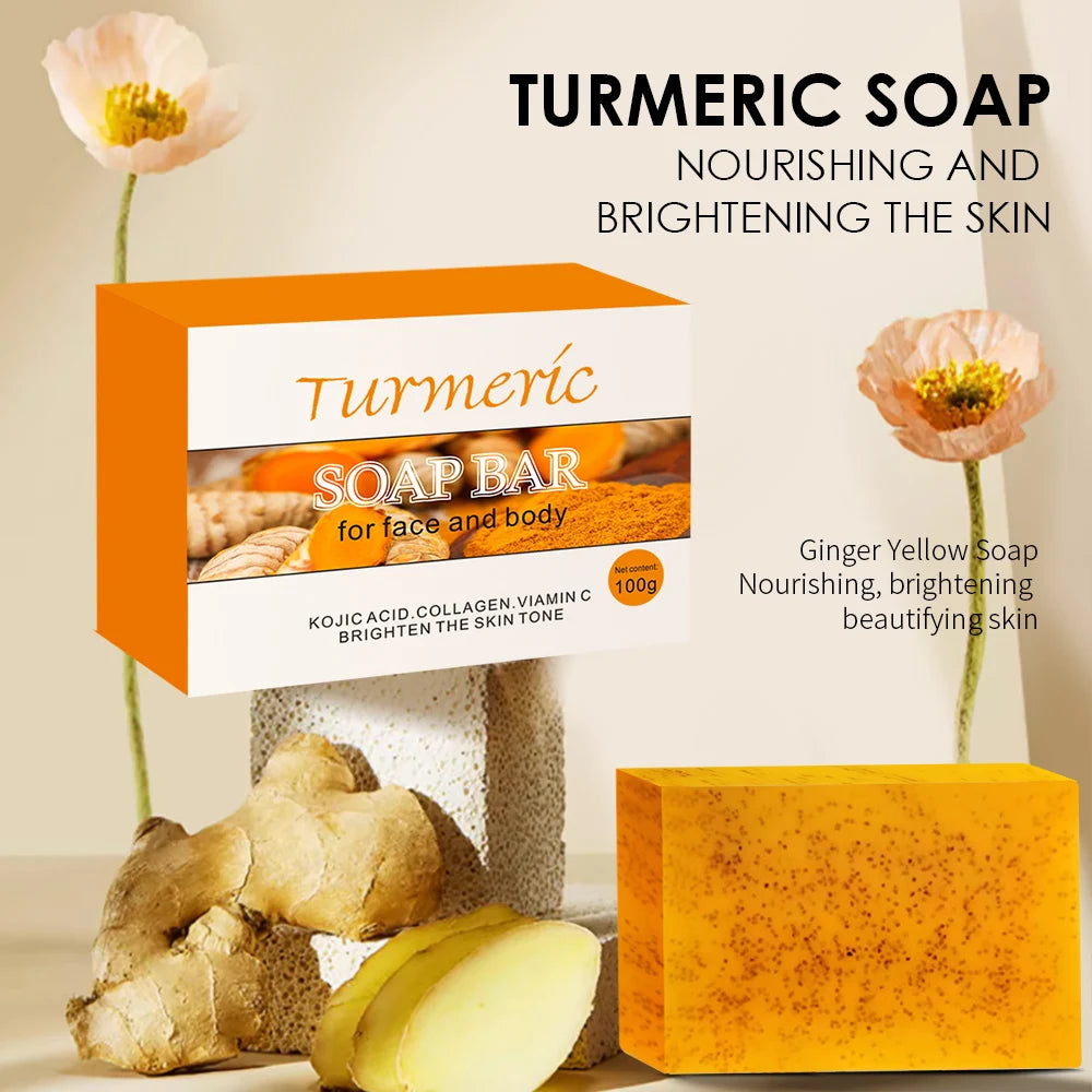 5Pcs Turmeric, Lemon Acid, Kojic Acid Handmade Soap Natural Skincare Bar for Moisturizing And Exfoliating